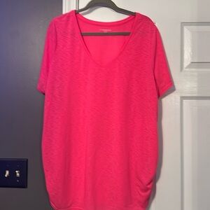 V Neck Hot Pink Top with Rouched Sides.